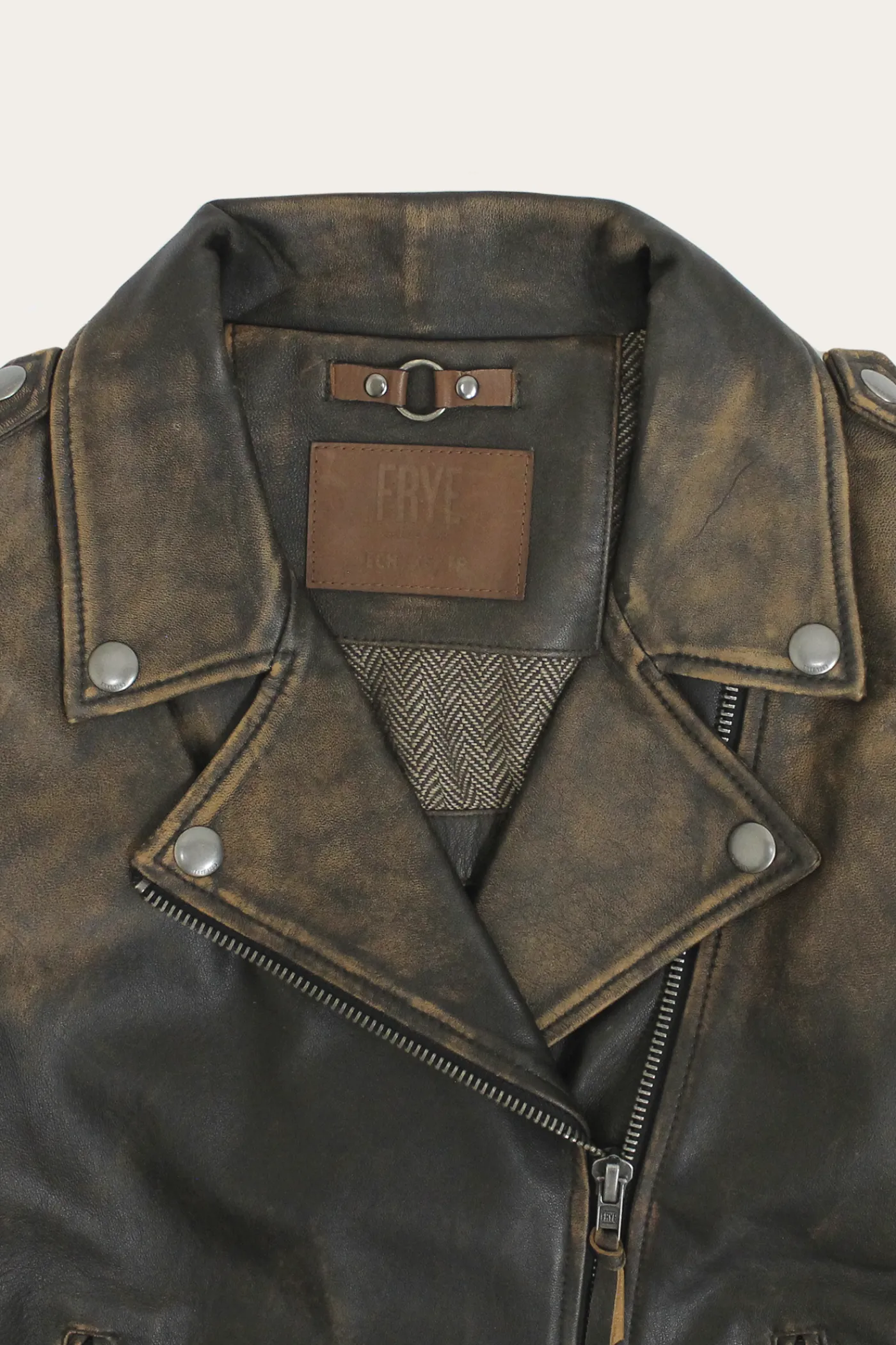 Clearance Frye Authentic Soft Lamb Crackle Leather Biker Jacket Brown