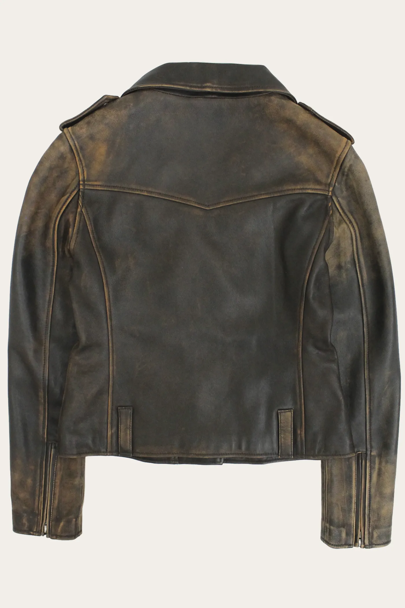 Clearance Frye Authentic Soft Lamb Crackle Leather Biker Jacket Brown