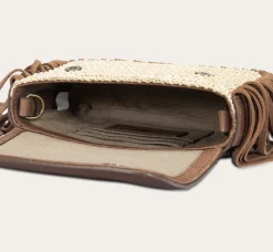 New Frye Ava Raffia Convertible Belt Bag Cognac