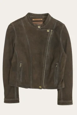 Hot Frye Biker-racer Leather Jacket Dark Brown