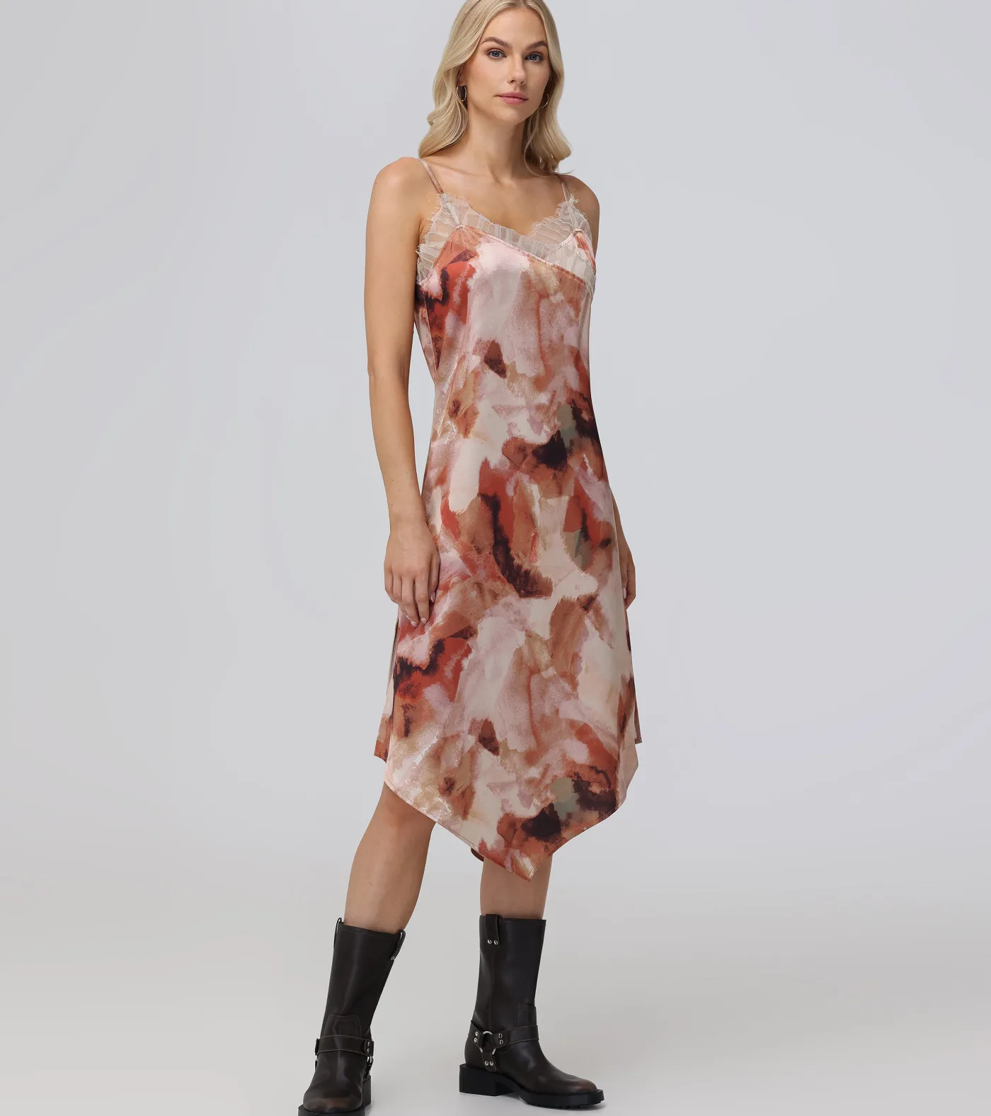 Outlet Frye Charmeuse Lace Trim Slip Midi Dress