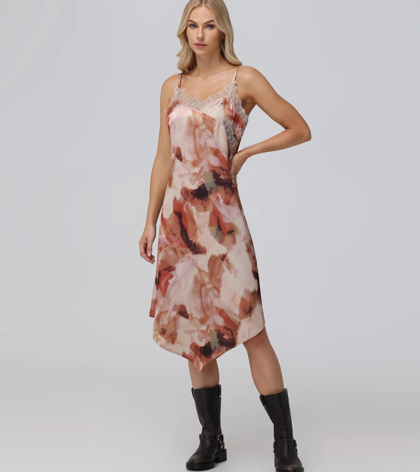 Outlet Frye Charmeuse Lace Trim Slip Midi Dress