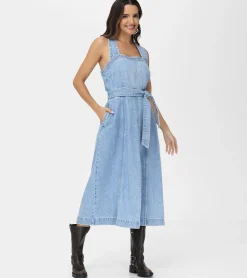 Sale Frye Criss-cross Maxi Denim Dress Paradise Wash