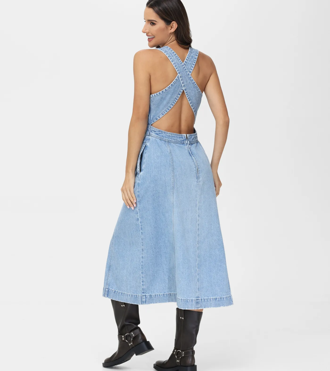 Sale Frye Criss-cross Maxi Denim Dress Paradise Wash