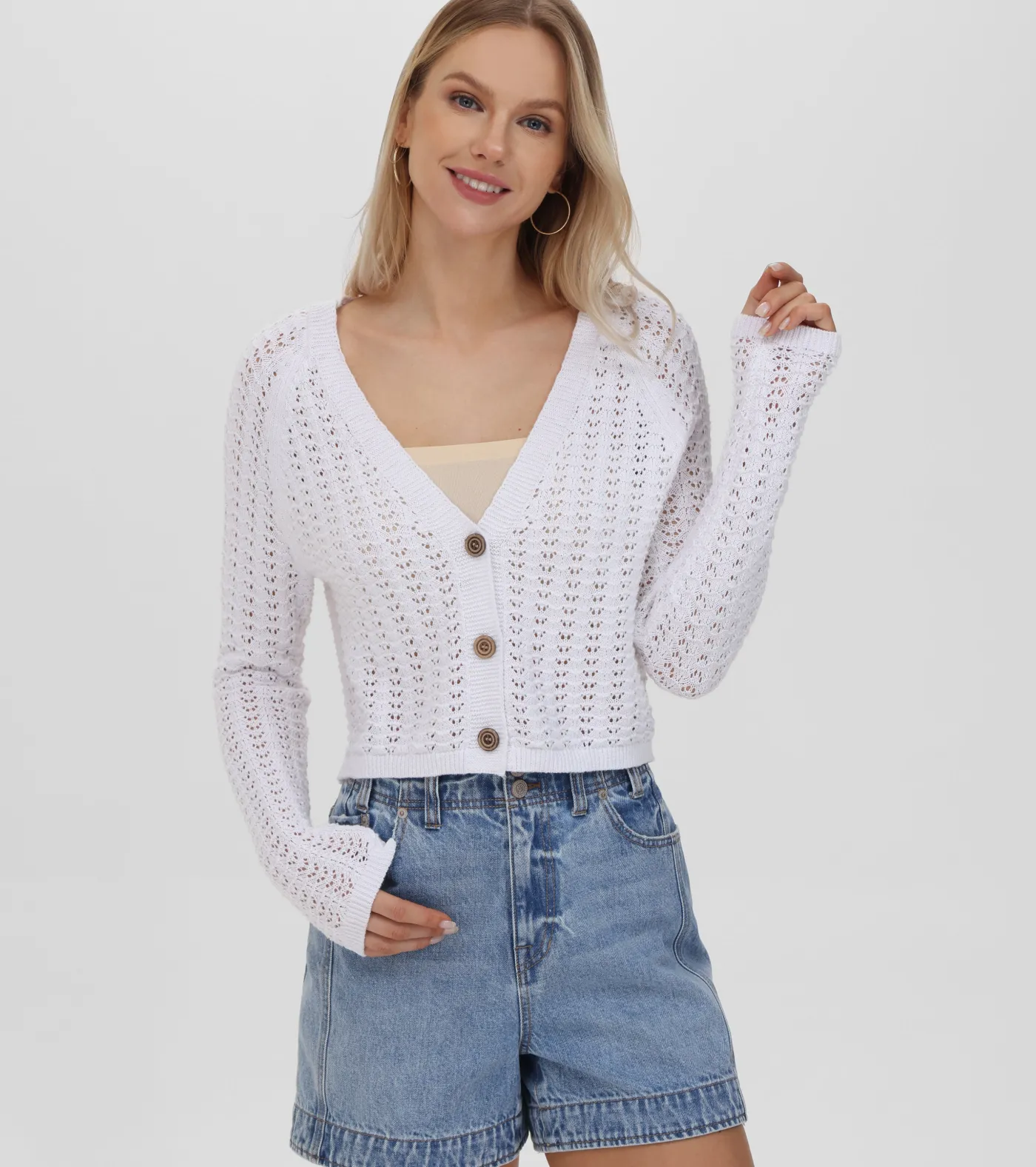 Best Frye Cropped Crochet V-Neck Cardigan
