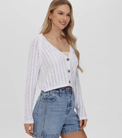 Best Frye Cropped Crochet V-Neck Cardigan