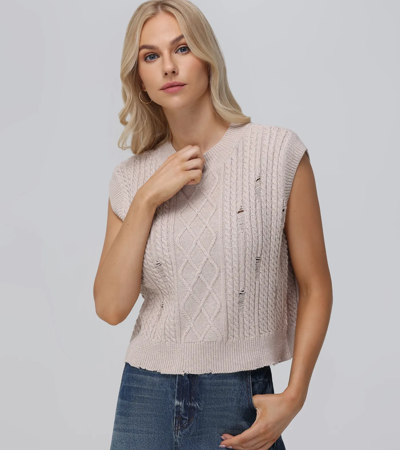Sale Frye Distressed Cable Sweater Vest