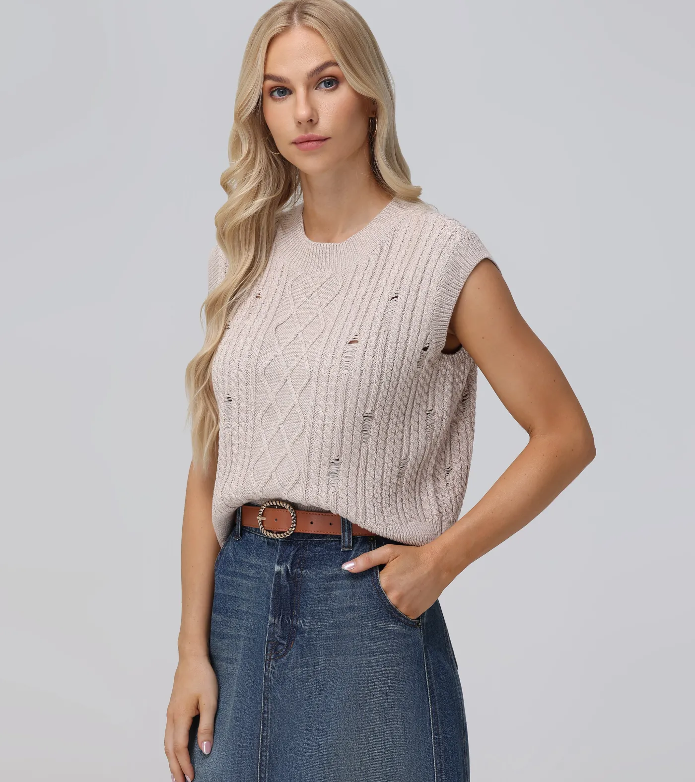 Sale Frye Distressed Cable Sweater Vest