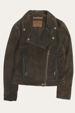 Outlet Frye Elegant Biker Leather Jacket Dark Brown