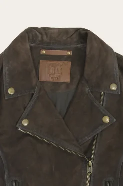 Outlet Frye Elegant Biker Leather Jacket Dark Brown