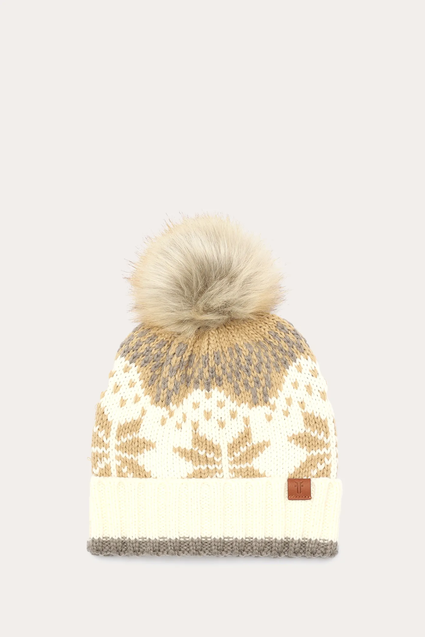 Online Frye Fair Isle Beanie With Cuff & Faux Fur Pom