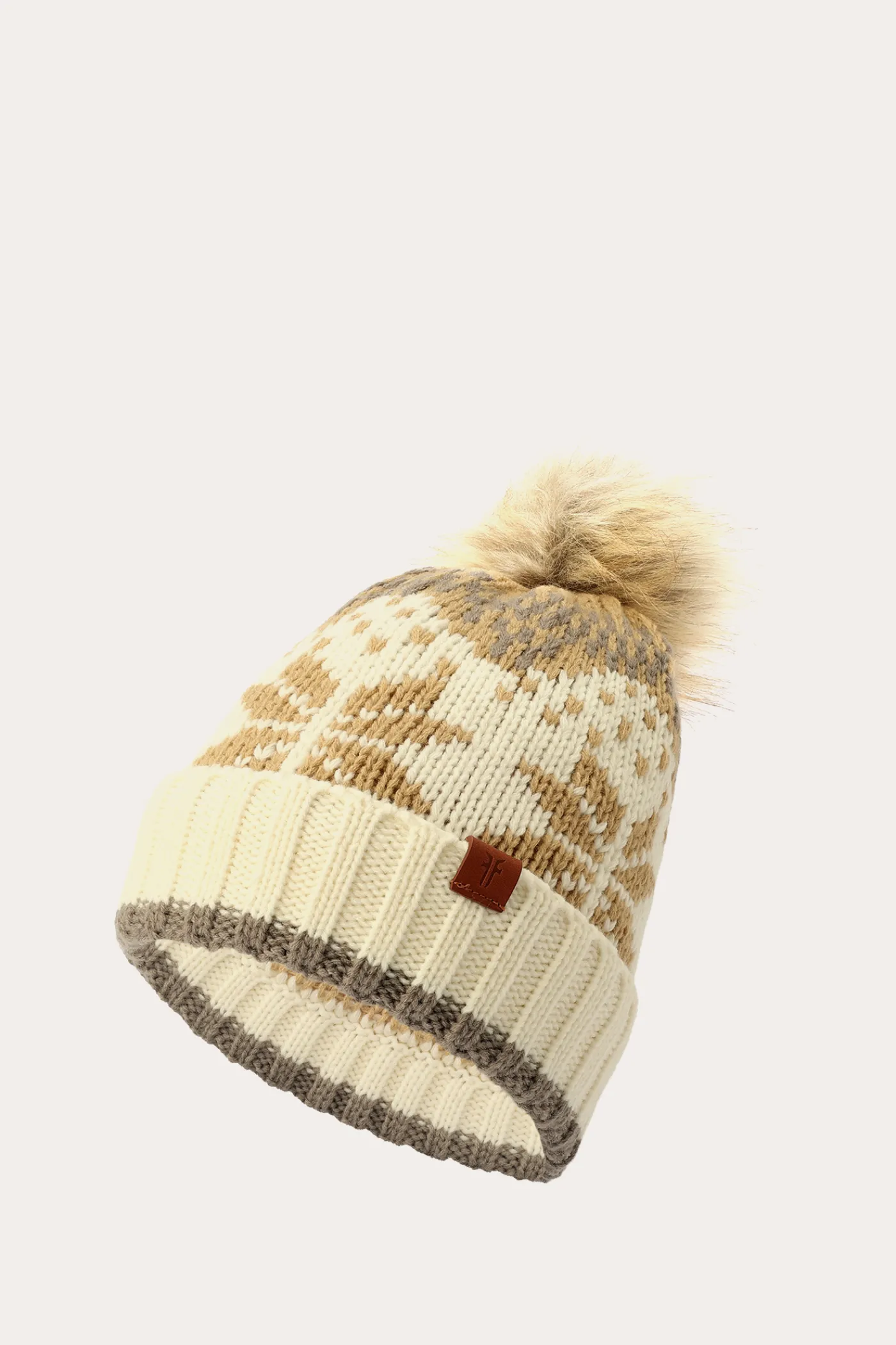 Online Frye Fair Isle Beanie With Cuff & Faux Fur Pom