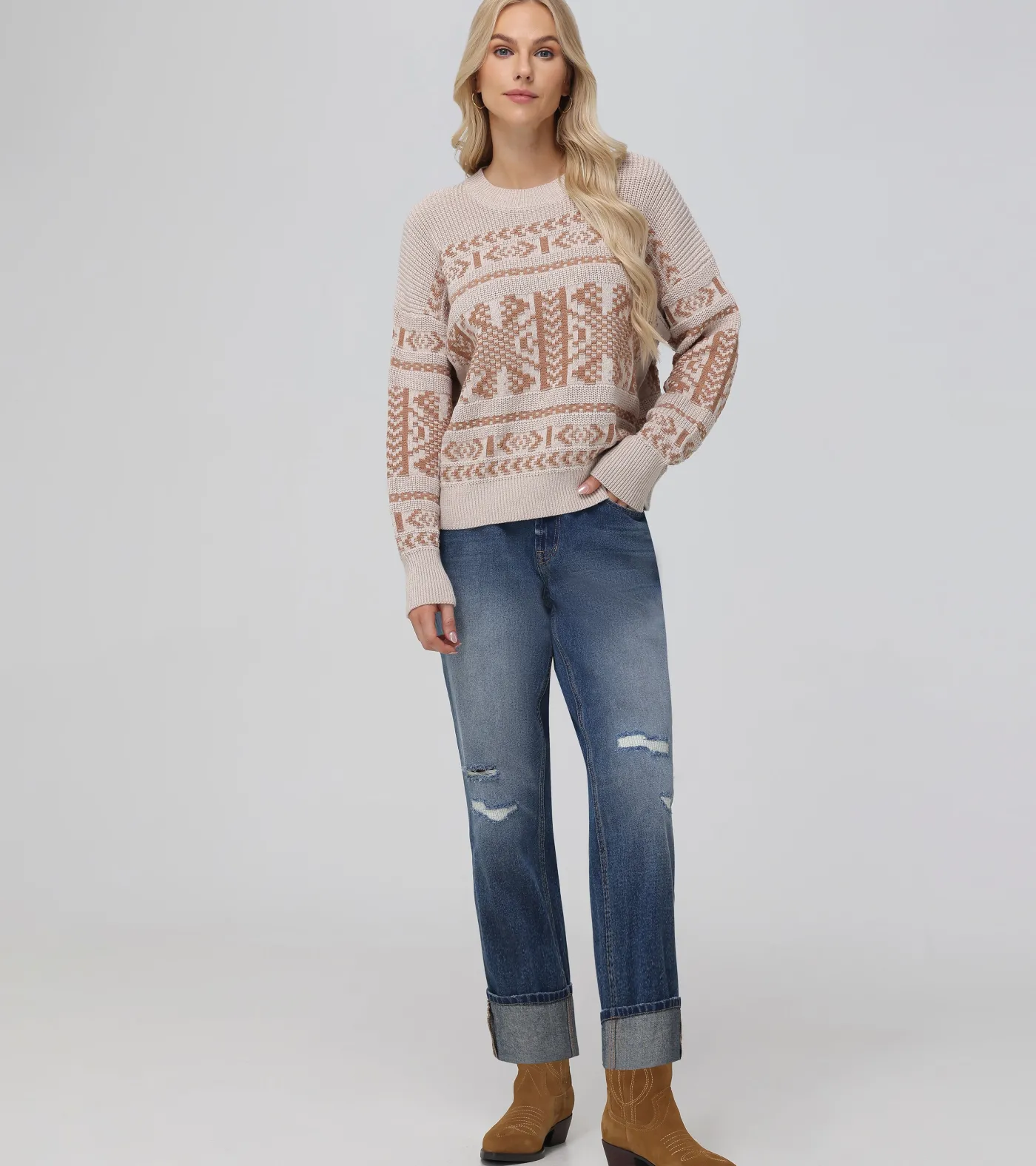 Online Frye Fairisle Crewneck Pullover Oatmeal Heather