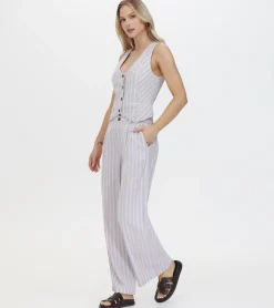 Online Frye Linen Striped Button Vest Natural Sand Stripe