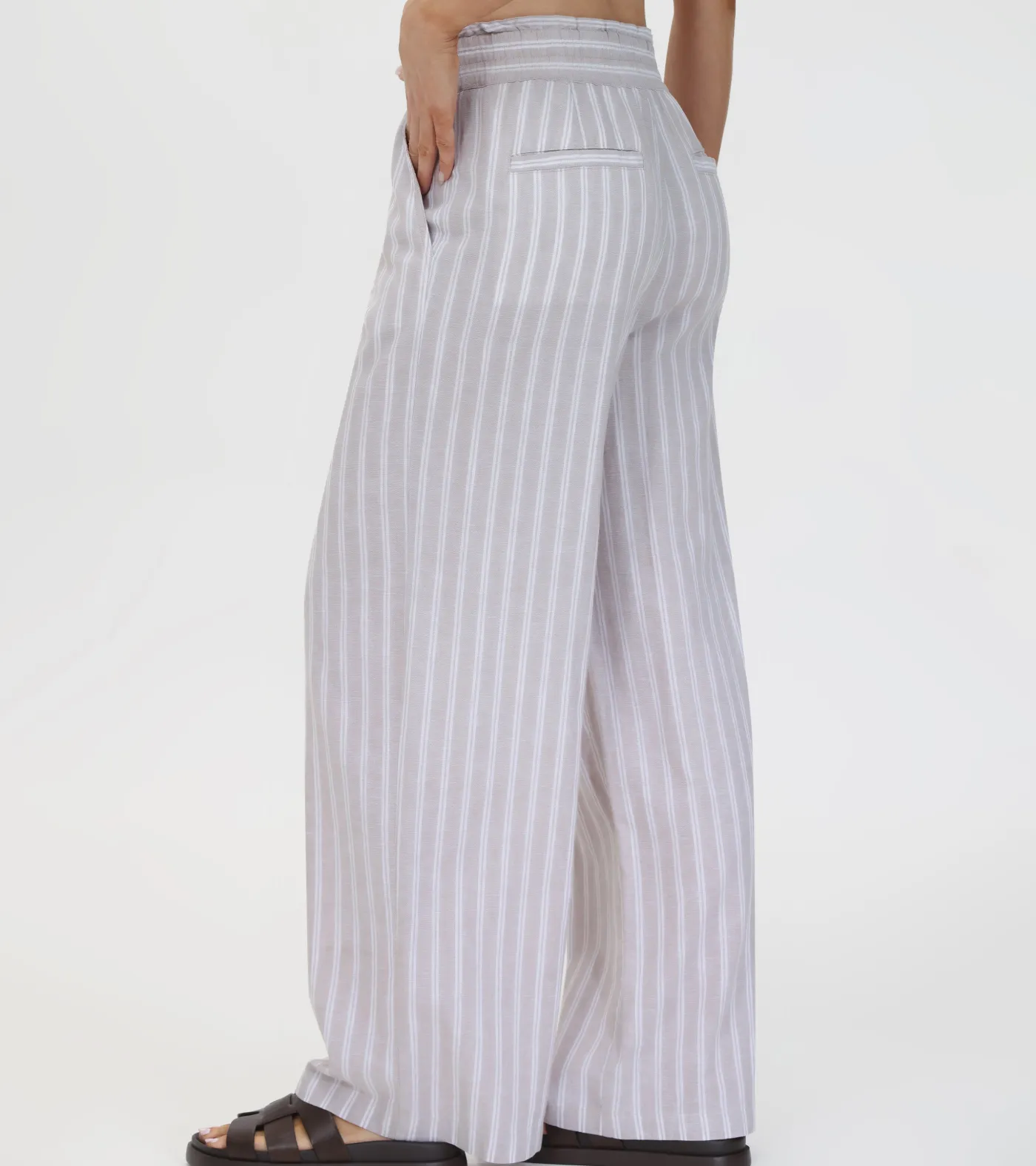 Sale Frye Linen Striped Wide Leg Pant Natural Sand Stripe