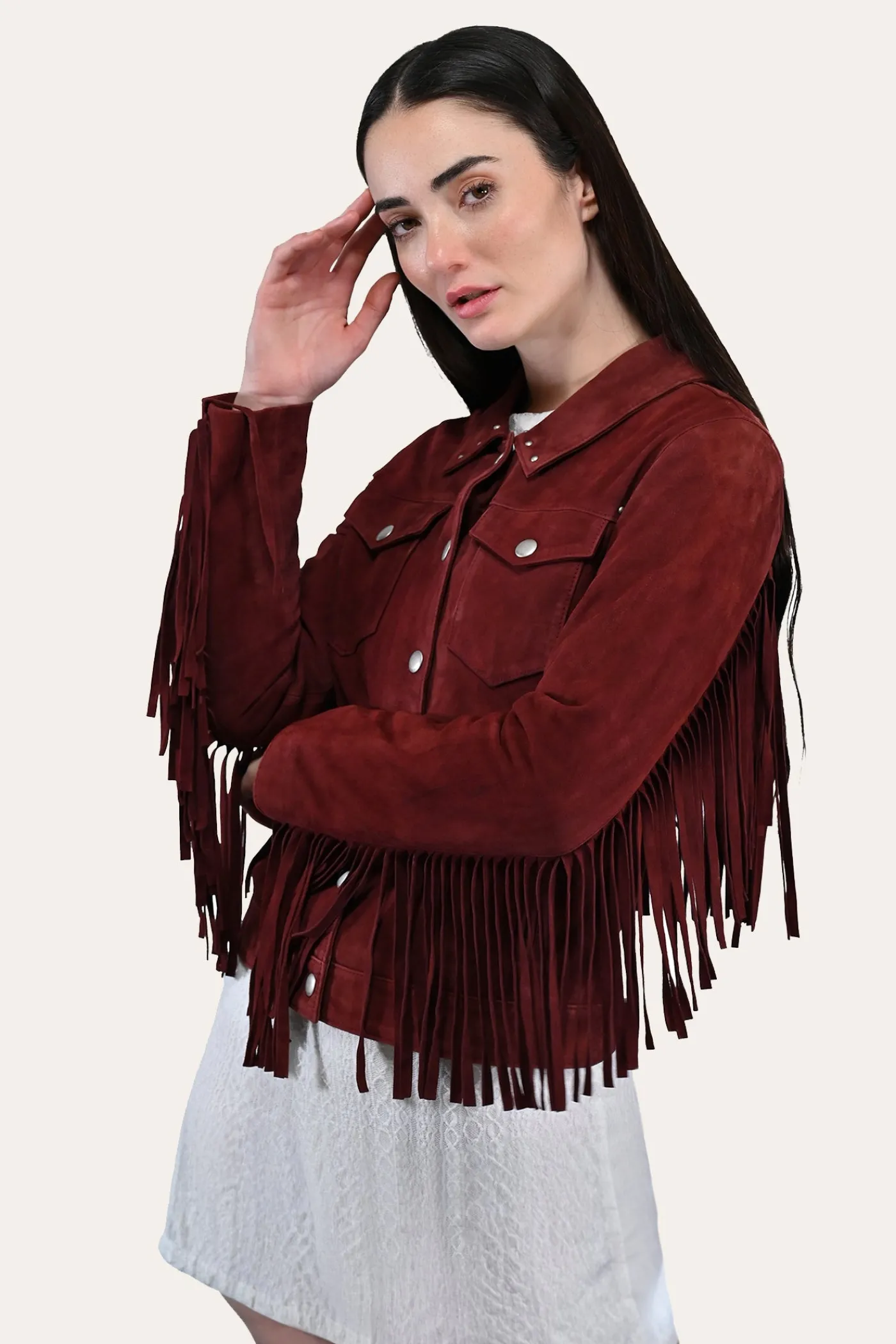 Online Frye Oxblood Fringed Jacket