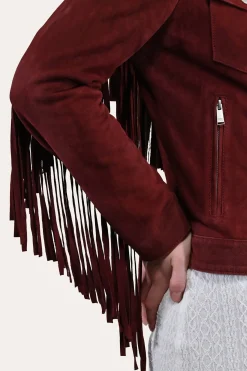 Online Frye Oxblood Fringed Jacket