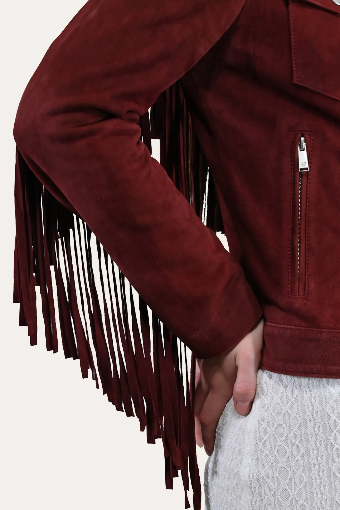 Online Frye Oxblood Fringed Jacket