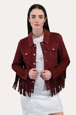 Online Frye Oxblood Fringed Jacket