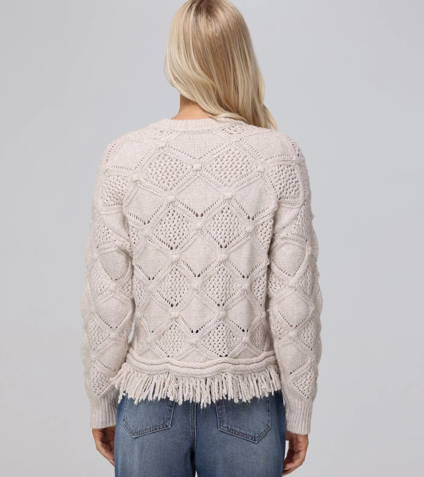 Best Frye Pointelle Fringe Pullover Oatmeal Heather