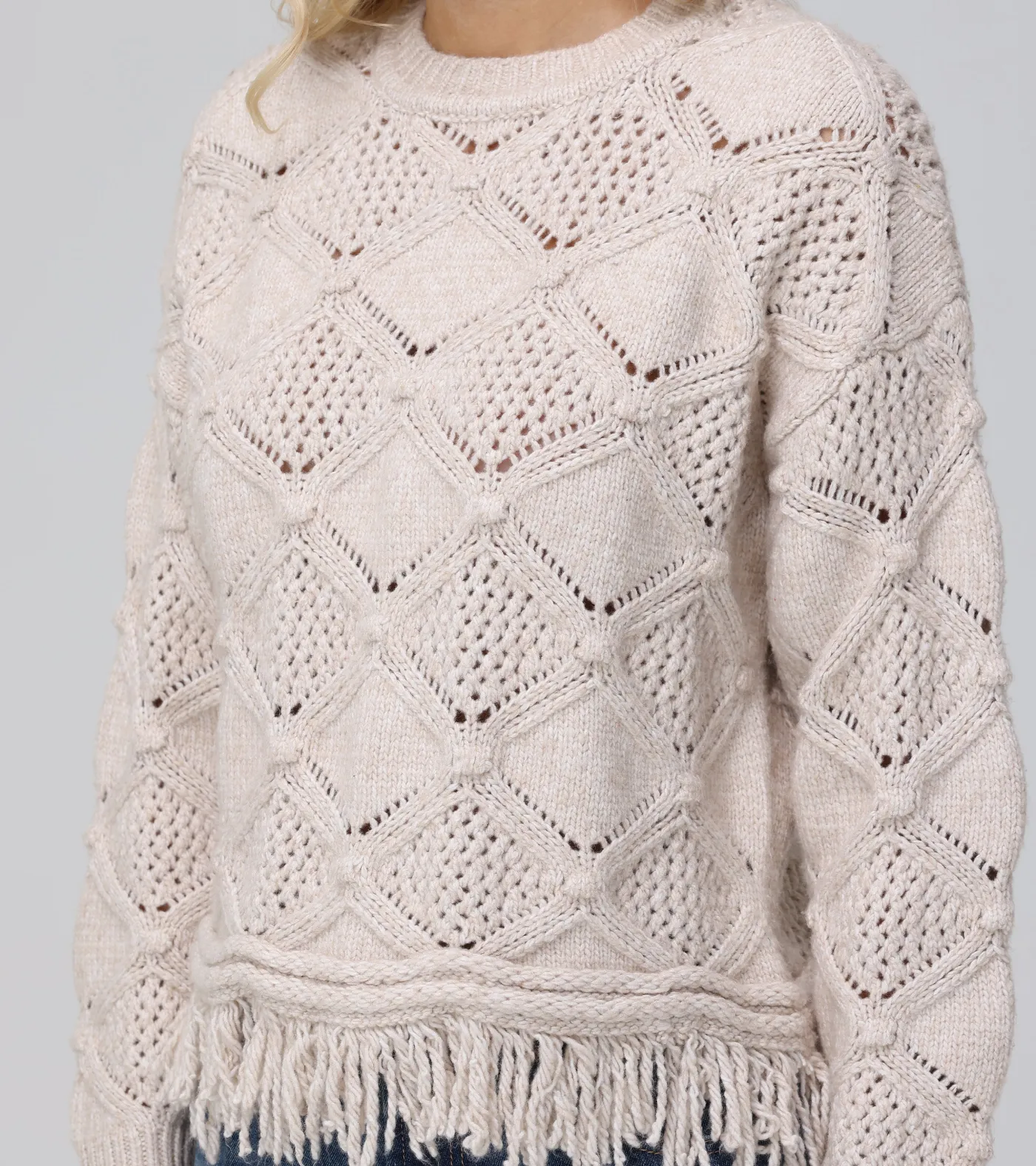 Best Frye Pointelle Fringe Pullover Oatmeal Heather