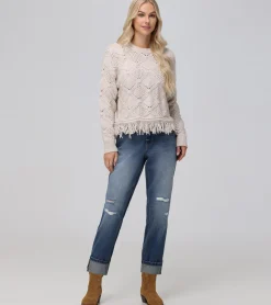 Best Frye Pointelle Fringe Pullover Oatmeal Heather