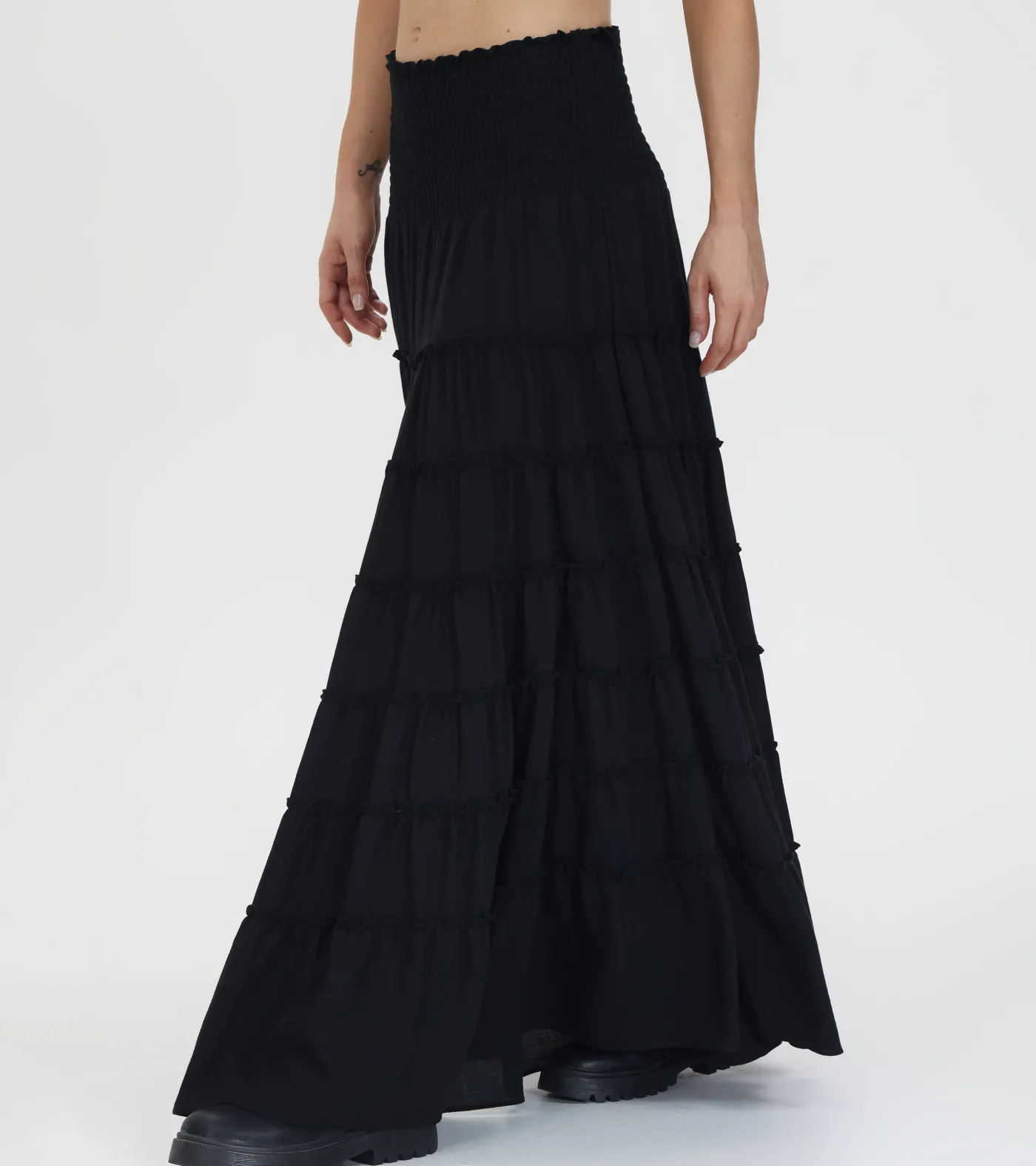 Best Frye Smocked Tiered Maxi Skirt Black Beauty