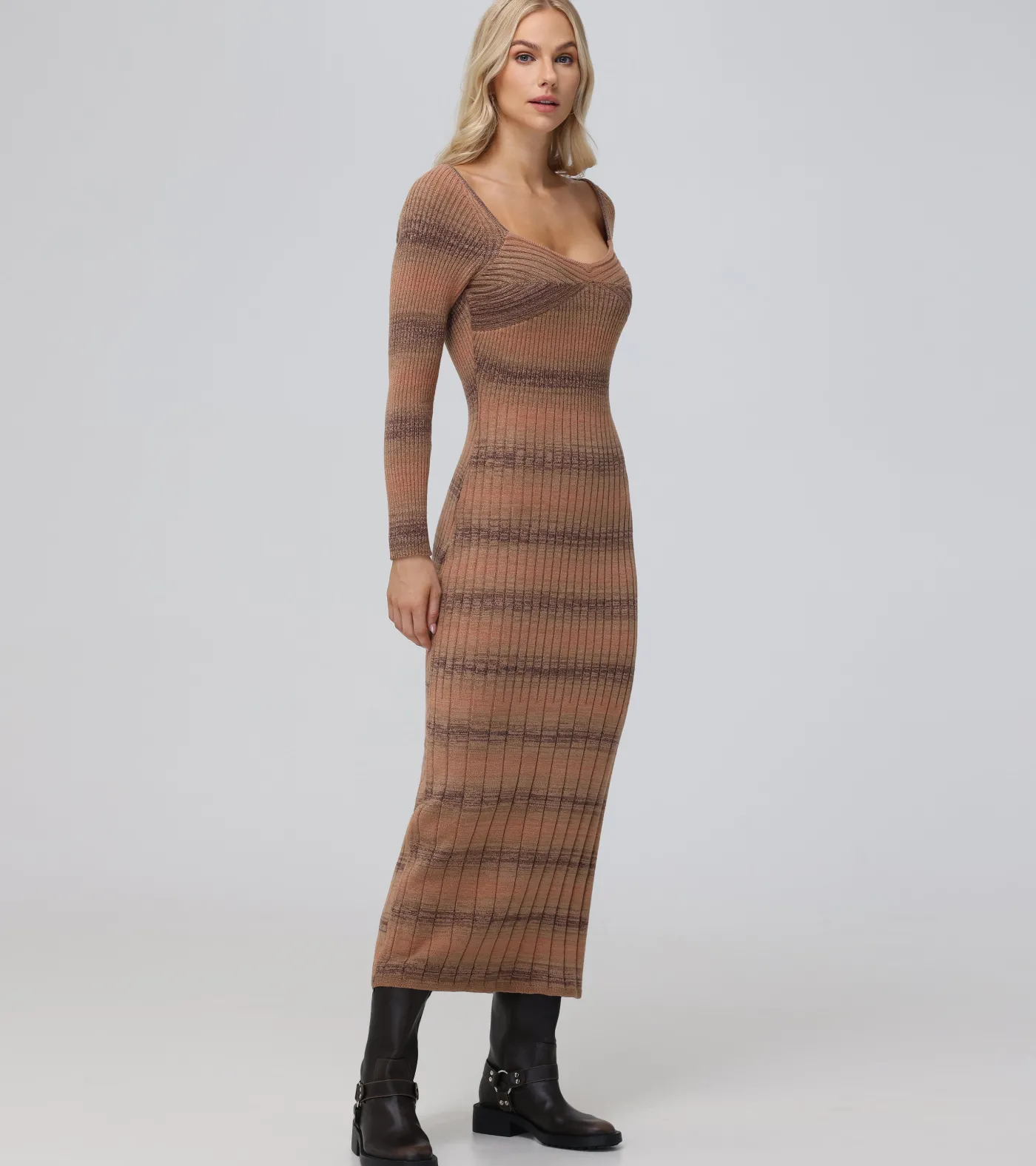 Hot Frye Sweetheart Neck Space Dye Sweater Dress Brown