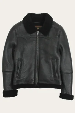Discount Frye Women's Leather Jacket With Sherling Collar And Cuffs Black